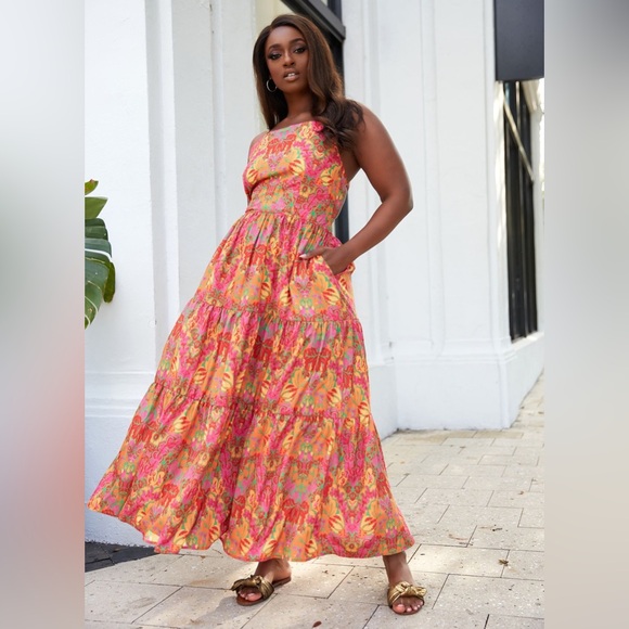 Rebdolls Dresses & Skirts - Rebdolls Noemi Tropical Print Open Back Maxi Aline Dress